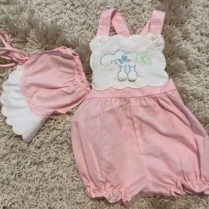 Baby girl Easter sun suit and bonnet